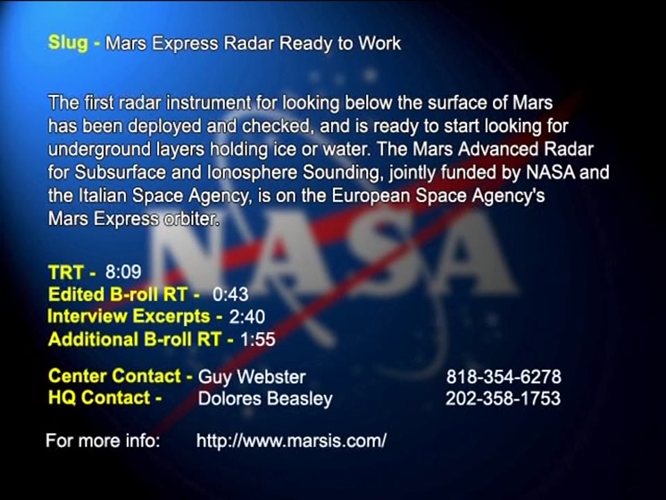 Mars Express Radar Ready to Work-Video File