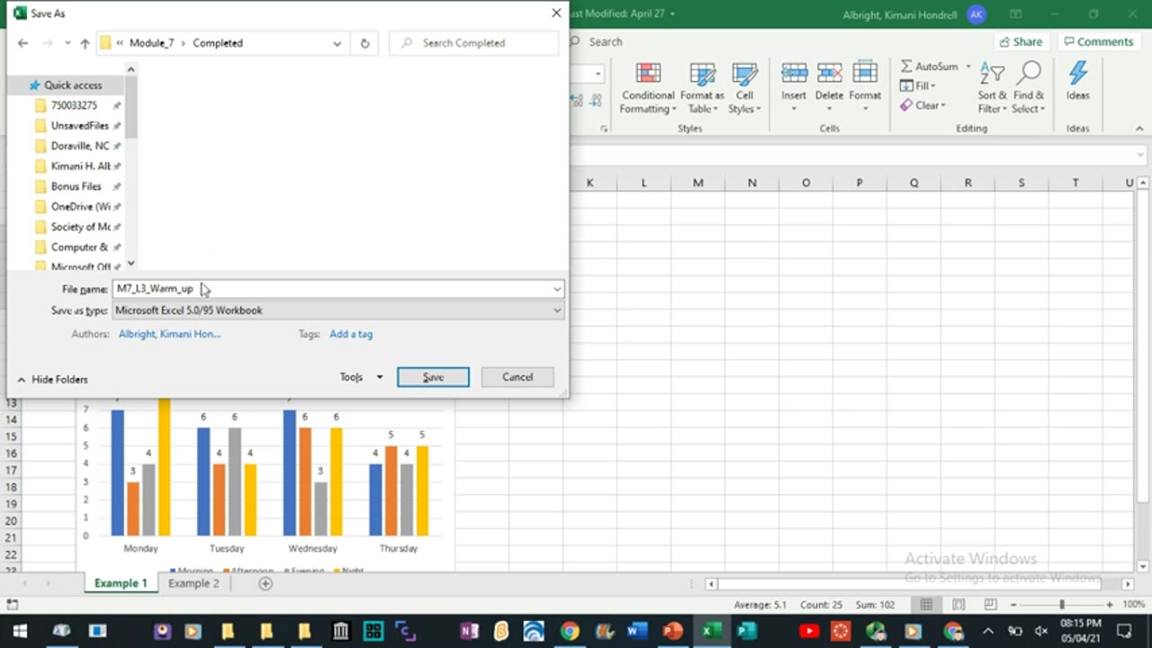 Microsoft Office Excel for Honors - Module #7 - Lesson #3 TEST (Original)