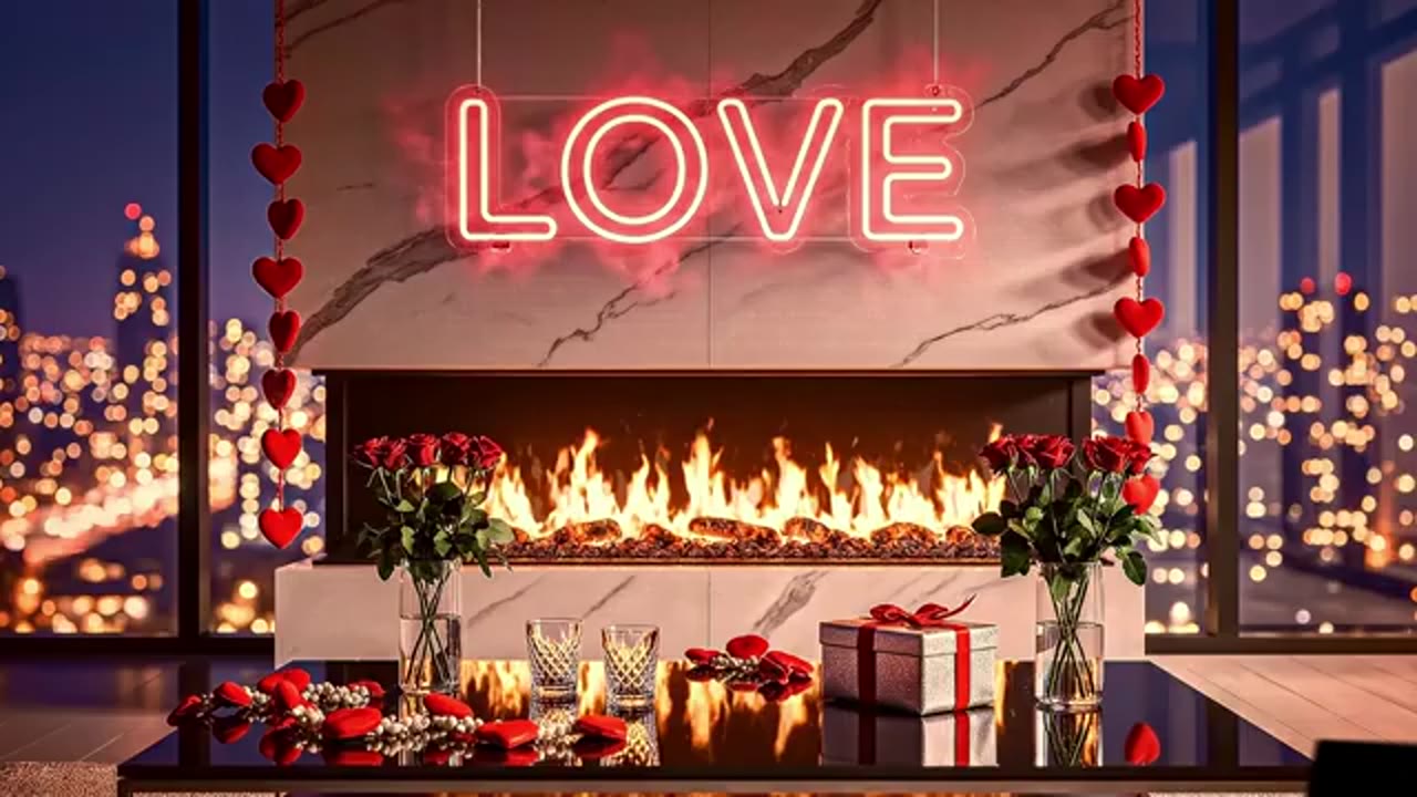 Love Neon Fireplace 💗🔥 | Neon Glow • Romantic Night • Background Music