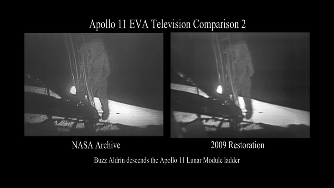 Restoration Comparison: Buzz Aldrin Follows Neil Armstrong Down the Lunar Module Ladder
