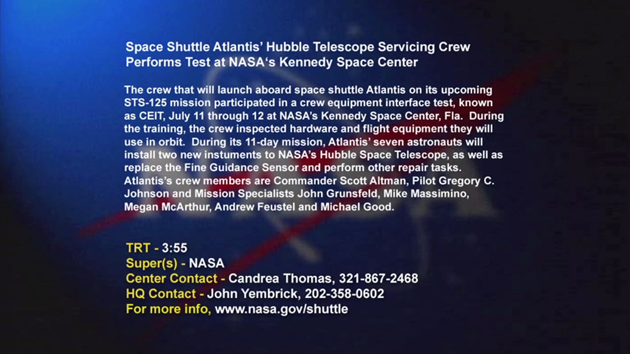 Space Shuttle Atlantis' Hubble Telescope Servicing Crew Performs Test at NASA's Kennedy Space Center