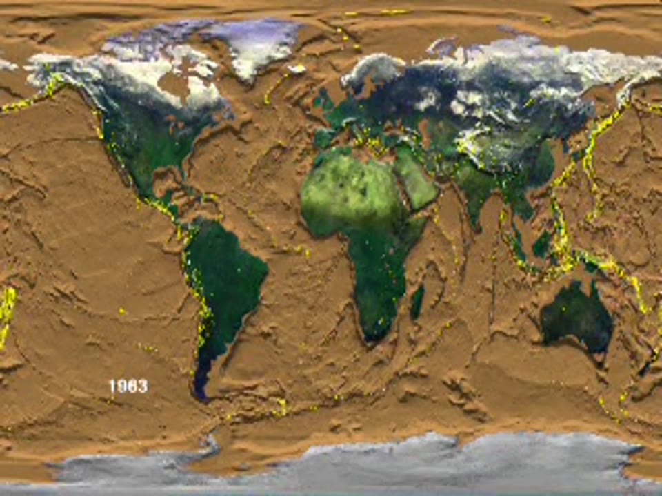 HoloGlobe: Cumulative Earthquake Activity from 1960 through 1995 on a Flat Earth (with Dates)