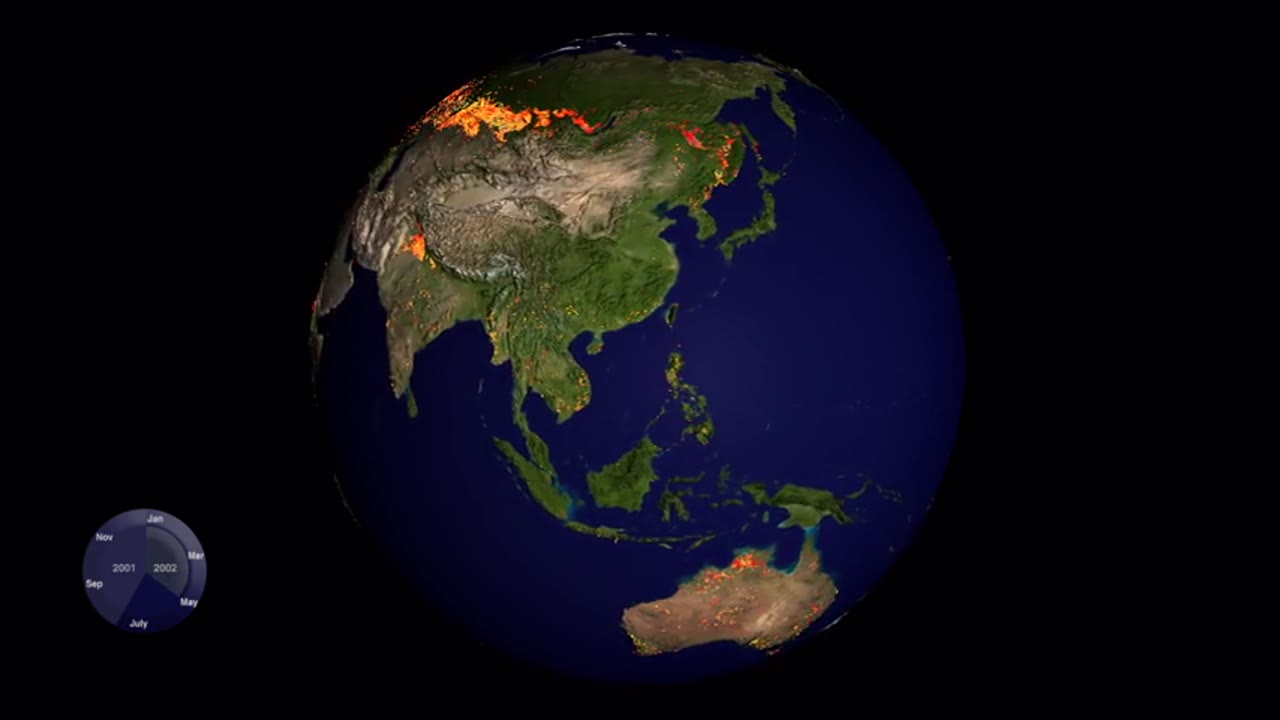 Portrait of Global Fires with Zoom to Rodeo/Chediski Fire with Clock