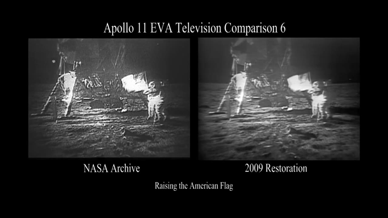 Restoration Comparison: Neil Armstrong and Buzz Aldrin Raise the American Flag on the Moon