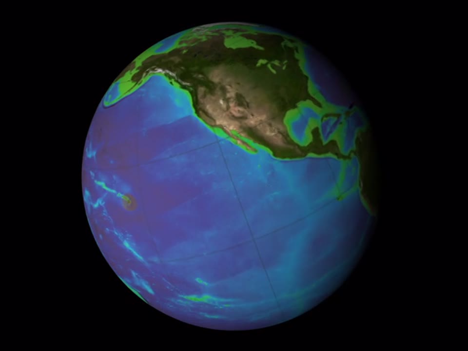 Earth-Mars Volcano Comparisons: Transparent Olympus Mons over Elevation Color-Mapped Earth with True Color Land