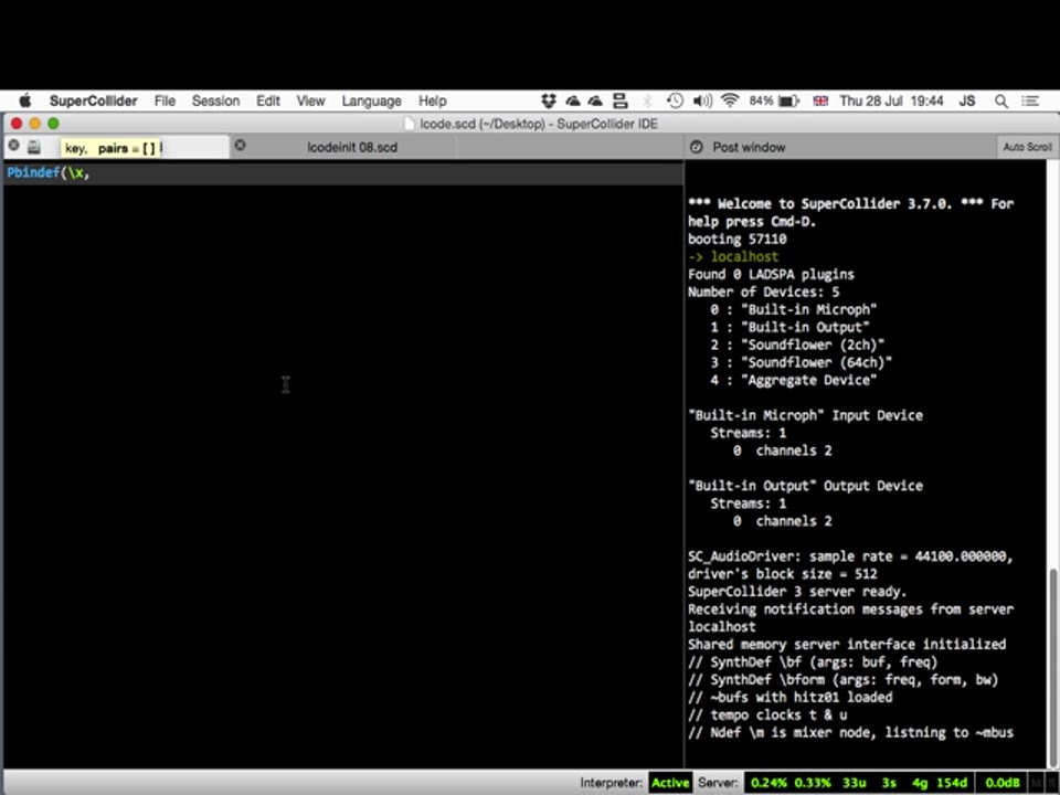 Livecoding rehearsal in SuperCollider