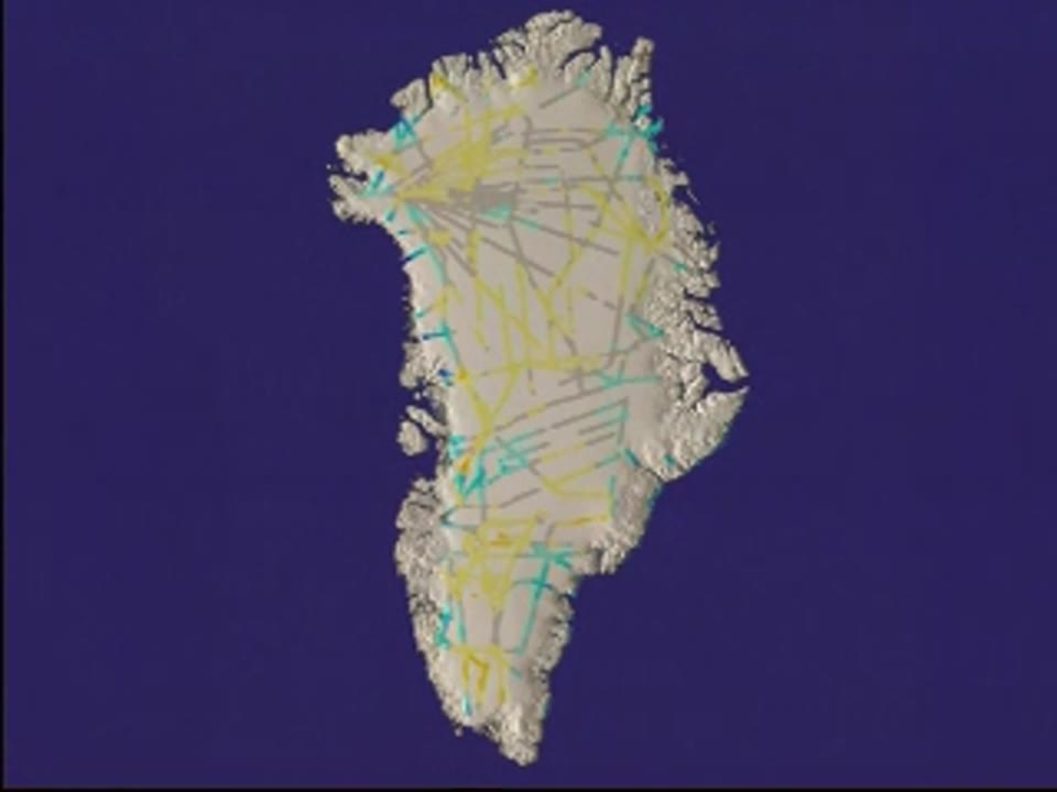 Greenland: Top-down View of Island Tour with Airplane Tracks