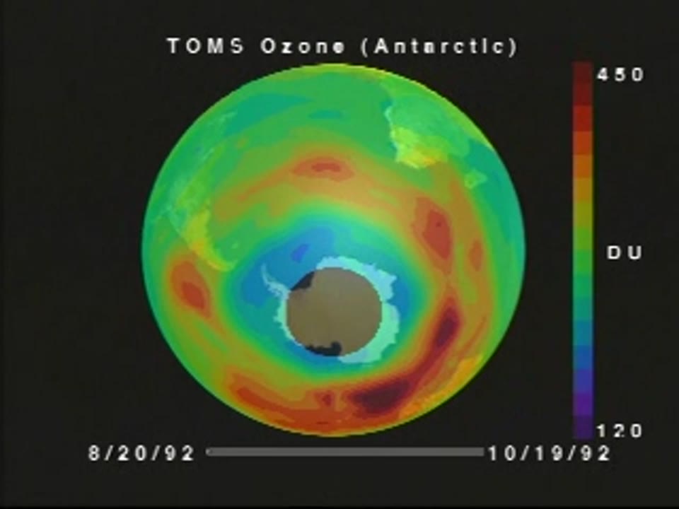 TOMS Data Showing the Ozone Hole over Antarctica (8/20/92 - 10/19/92)