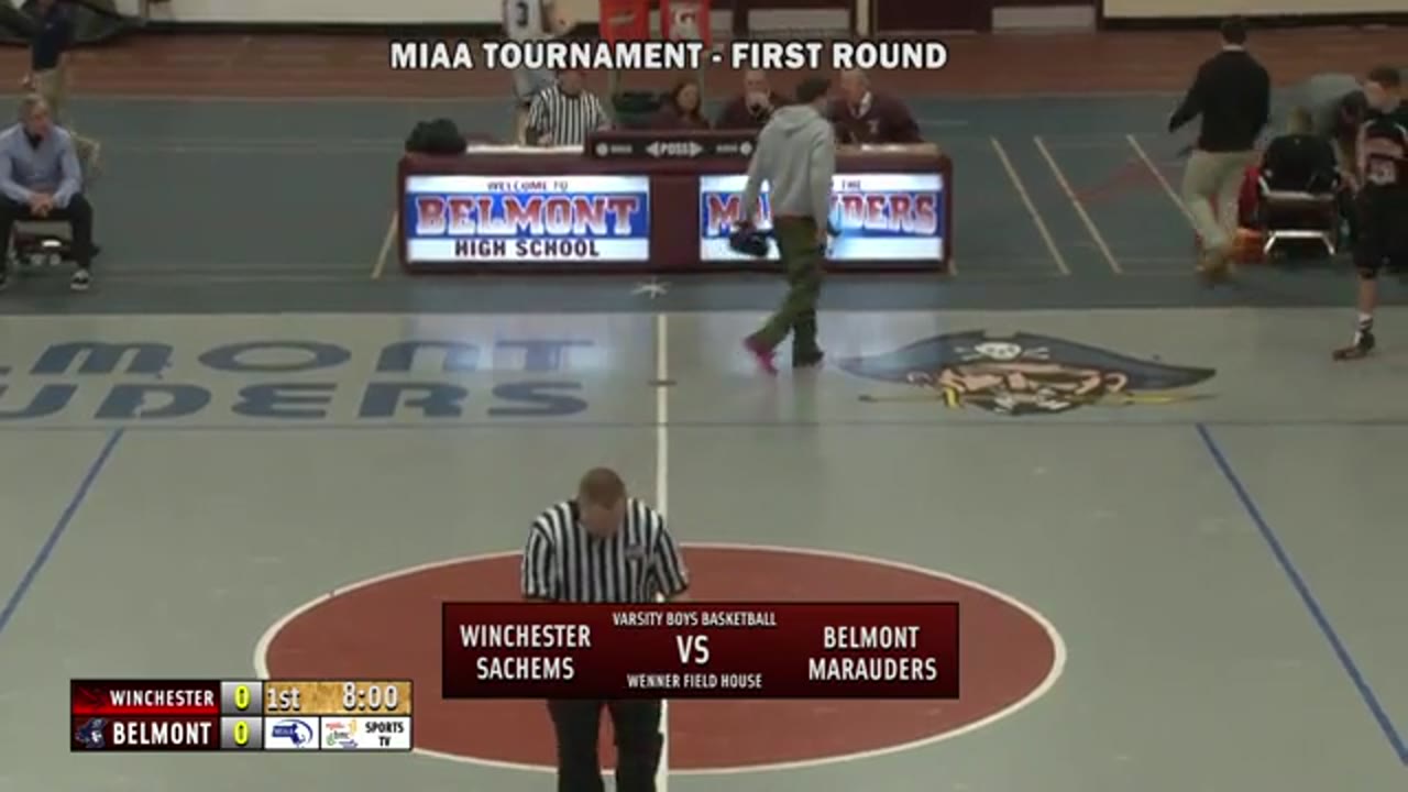 BHS Sports TV presents Varsity Boys Basketball: Belmont Marauders vs Winchester Sachems in 1st Round of MIAA Tournament