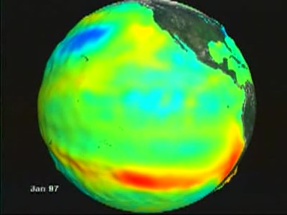 Sea Surface Height and Temperature Anomalies on a Globe: The Pacific Ocean