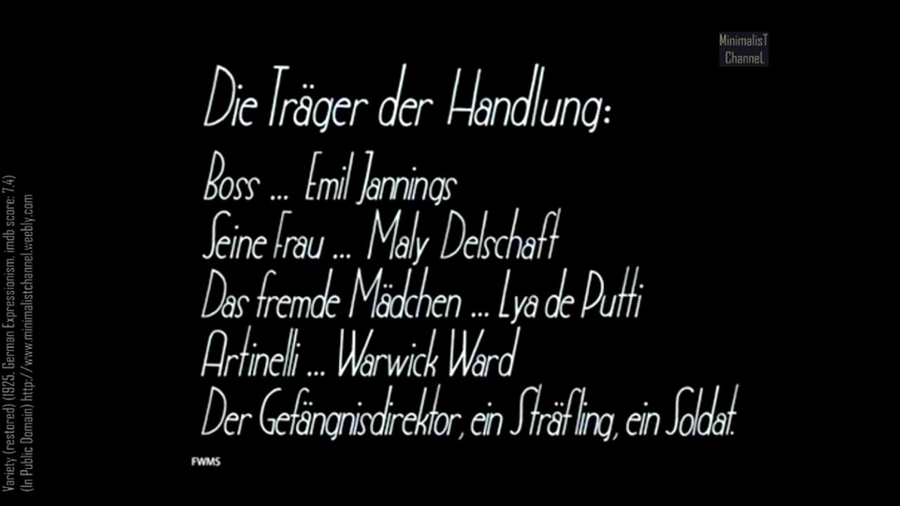 Variety – Varieté (restored) (1925, German Expressionism, imdb score: 7.4)