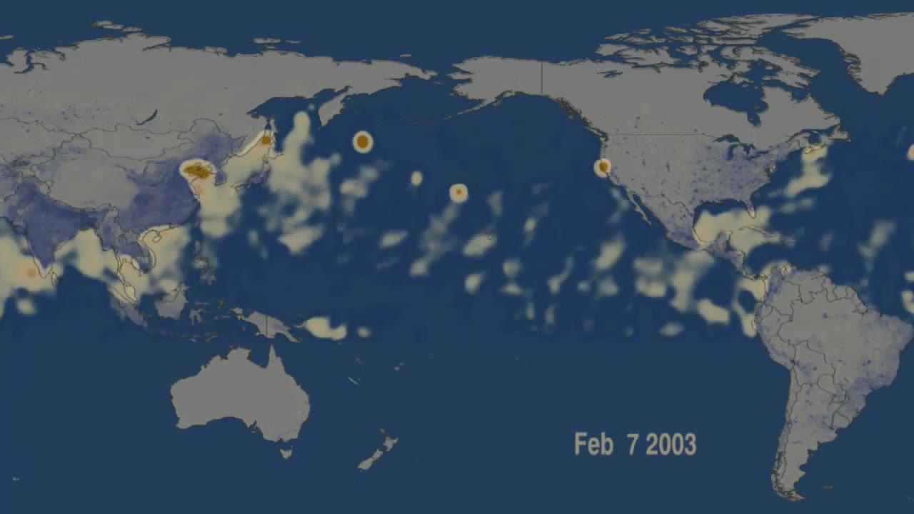 Pacific Anthropogenic Aerosol Optical Depth (AOD) in 2003